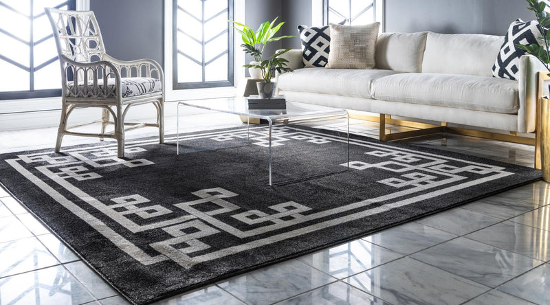Aegean Labyrinth Collection Area Rug - Rhodes Square Black lifestyle 50