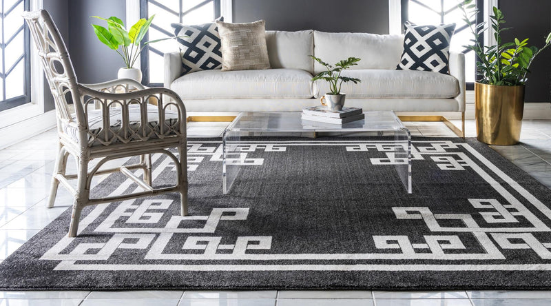 Aegean Labyrinth Collection Area Rug - Rhodes Square Black lifestyle 52