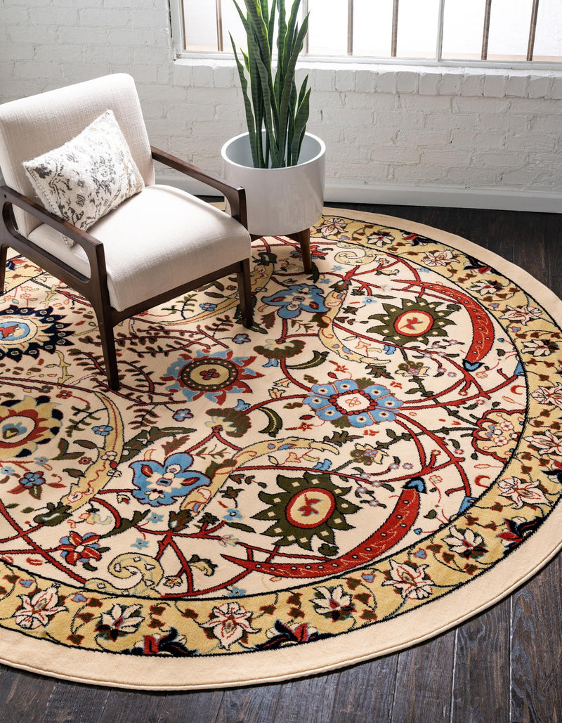 Tabriz Tapestry Collection Area Rug - Sahand (Cream) Round Cream lifestyle 13