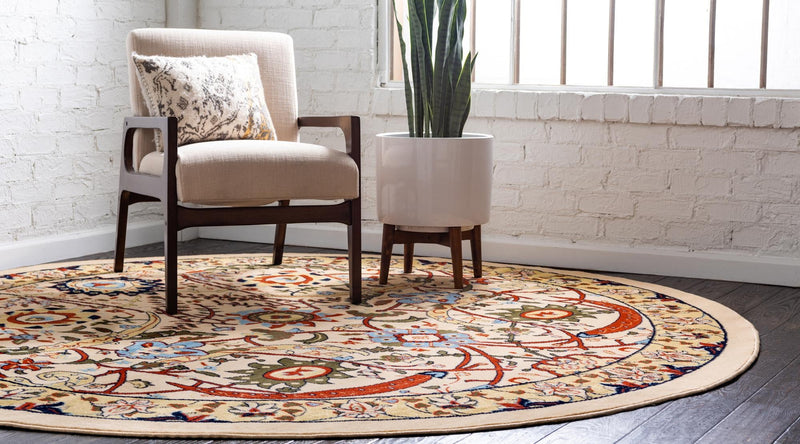 Tabriz Tapestry Collection Area Rug - Sahand (Cream) Round Cream lifestyle 16