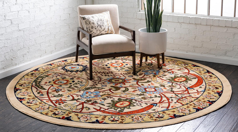 Tabriz Tapestry Collection Area Rug - Sahand (Cream) Round Cream lifestyle 19