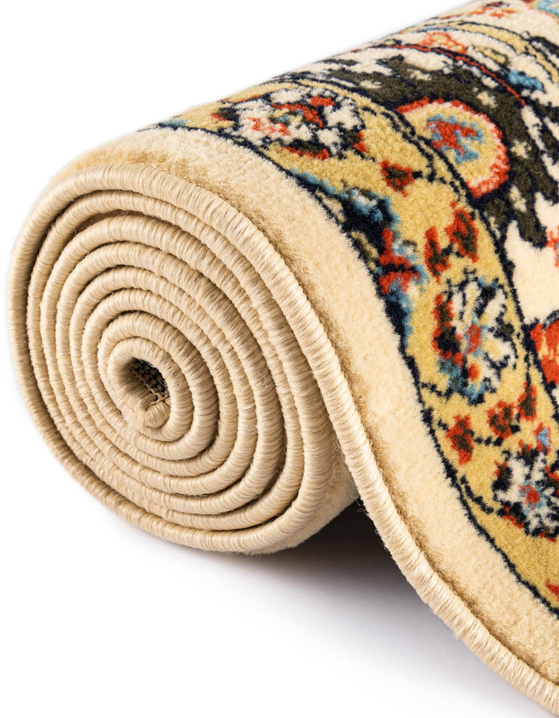 Tabriz Tapestry Collection Area Rug - Sahand (Cream) Round Cream lifestyle 29