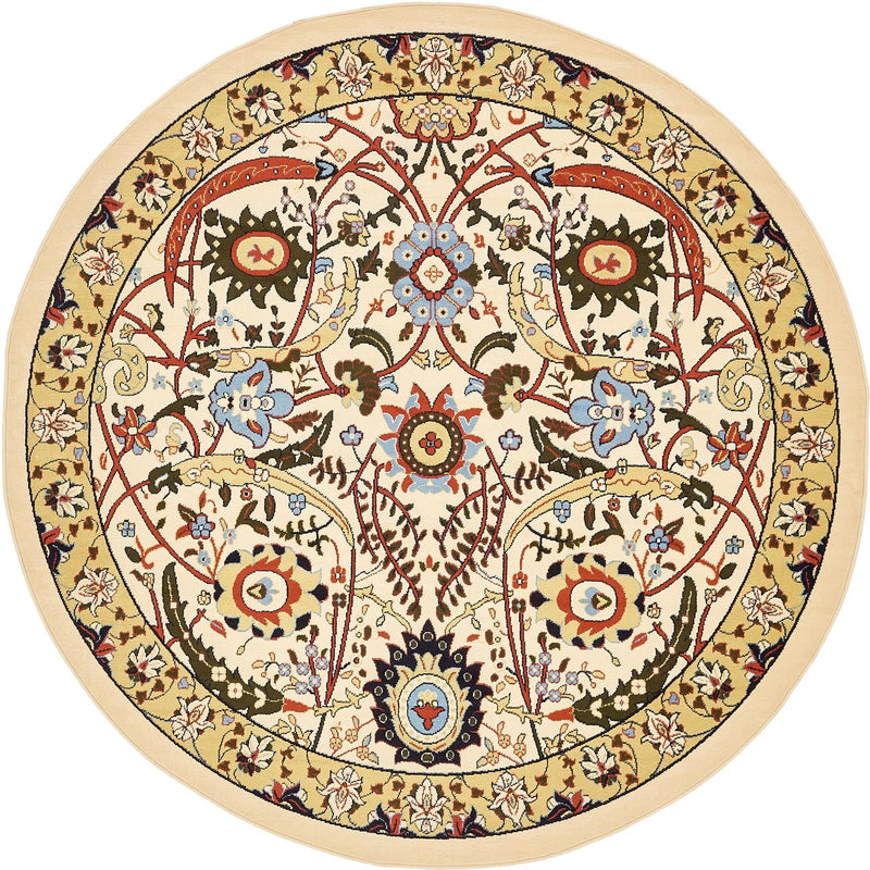 Tabriz Tapestry Collection Area Rug - Sahand (Cream) Round Cream lifestyle 10