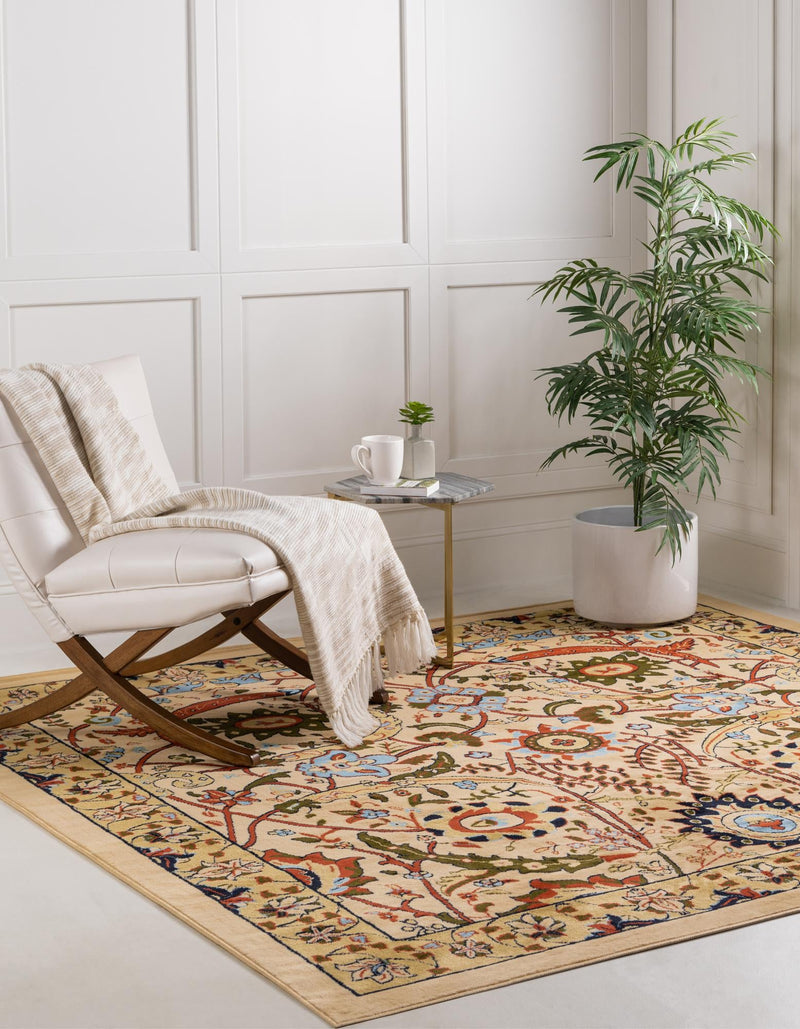 Tabriz Tapestry Collection Area Rug - Sahand (Cream) Square Cream lifestyle 17
