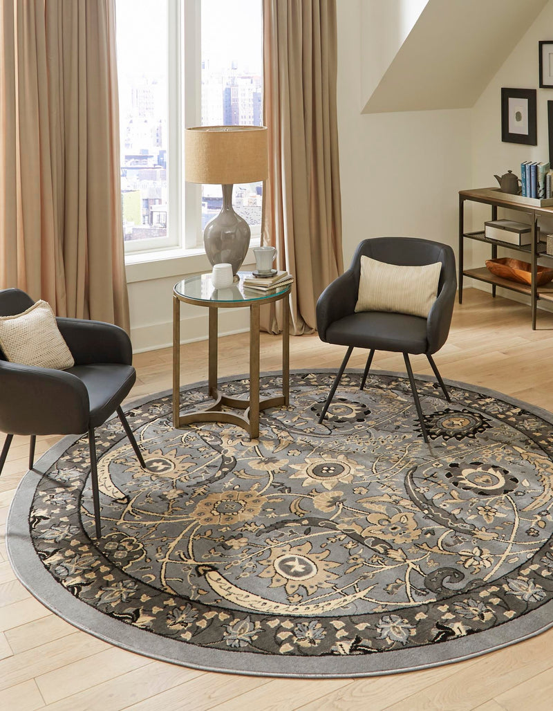 Tabriz Tapestry Collection Area Rug - Sahand (Dark Gray) Round Dark Gray lifestyle 19