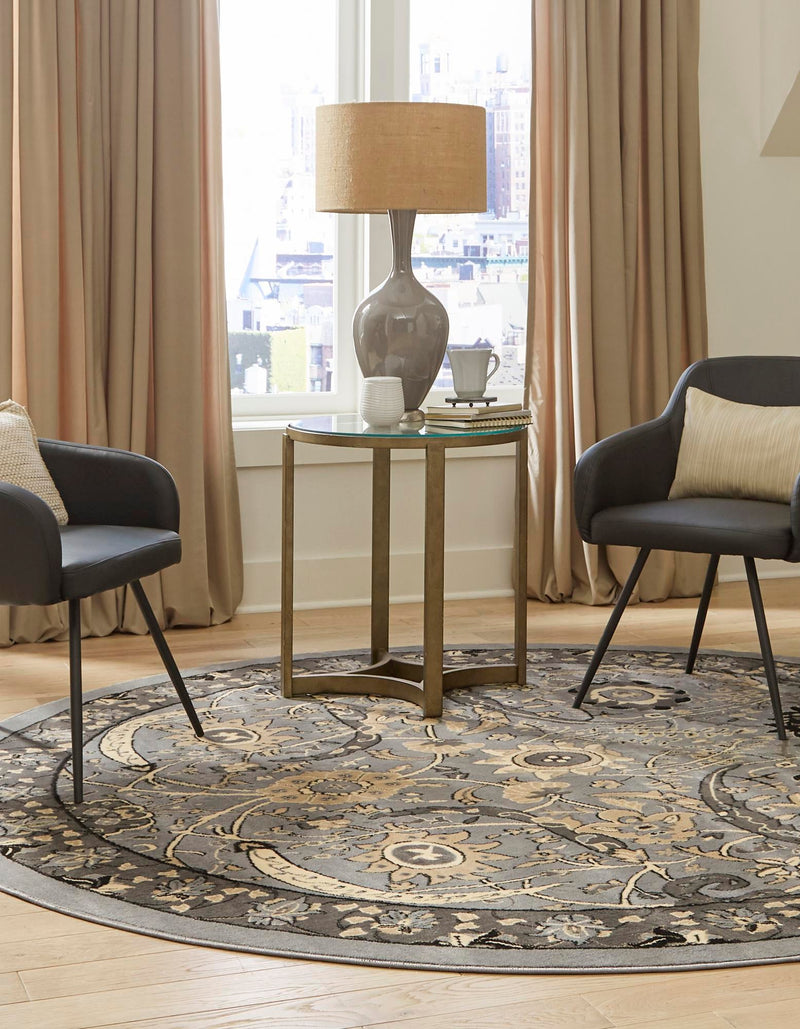 Tabriz Tapestry Collection Area Rug - Sahand (Dark Gray) Round Dark Gray lifestyle 22