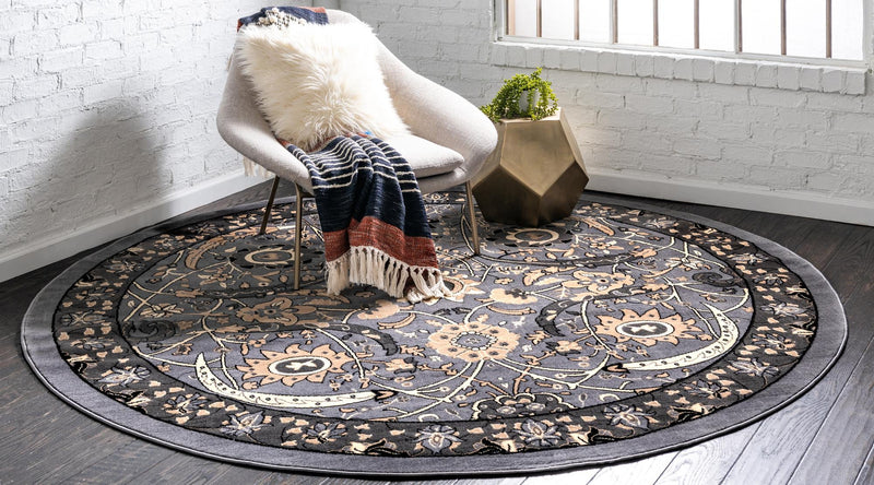 Tabriz Tapestry Collection Area Rug - Sahand (Dark Gray) Round Dark Gray lifestyle 25