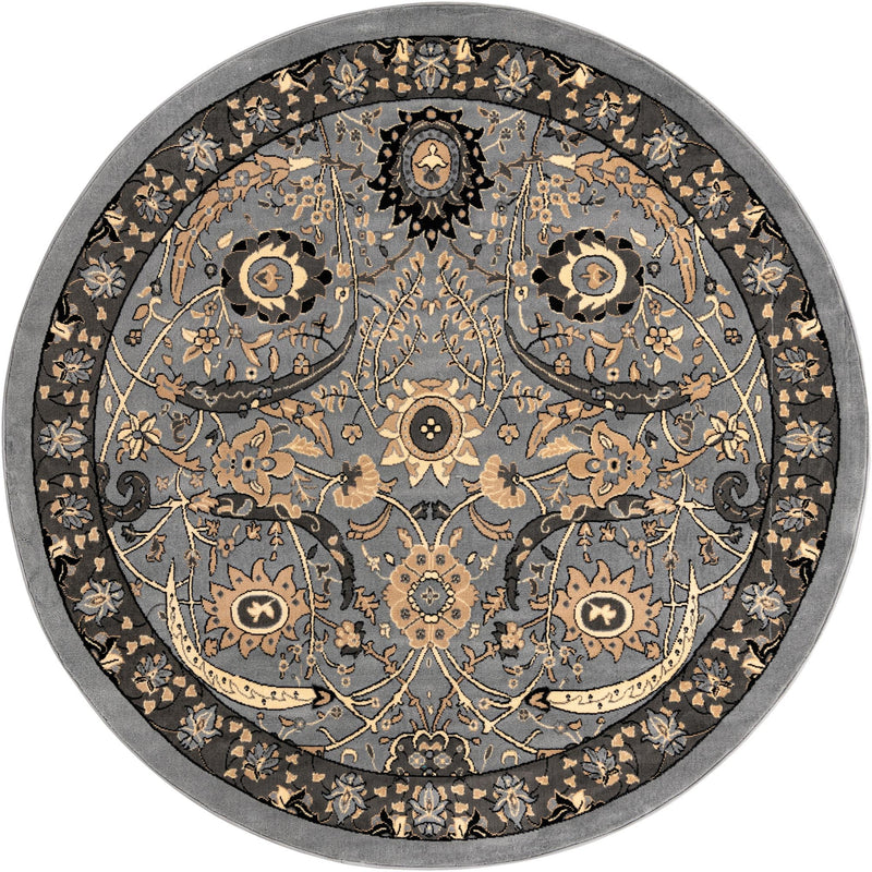 Tabriz Tapestry Collection Area Rug - Sahand (Dark Gray) Round Dark Gray lifestyle 16
