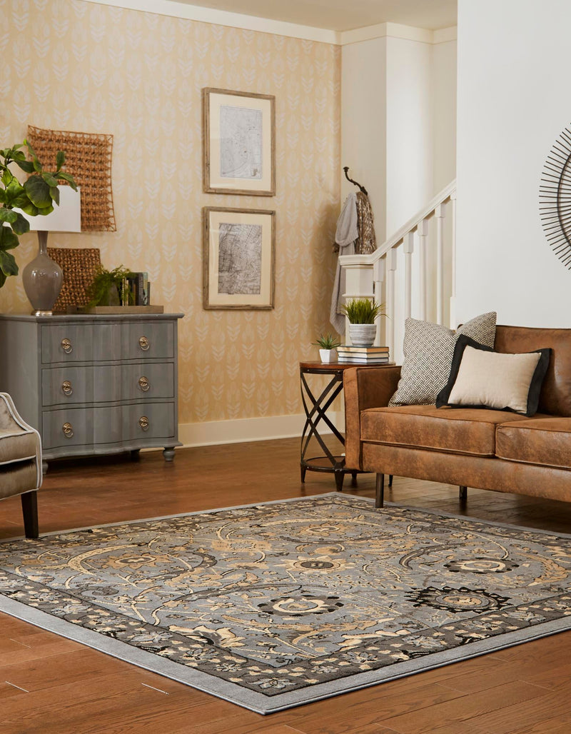 Tabriz Tapestry Collection Area Rug - Sahand (Dark Gray) Square Dark Gray lifestyle 23