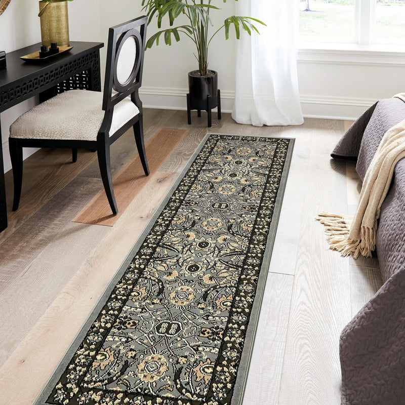 Tabriz Tapestry Collection Area Rug - Sahand (Dark Gray) Runner Dark Gray lifestyle 58