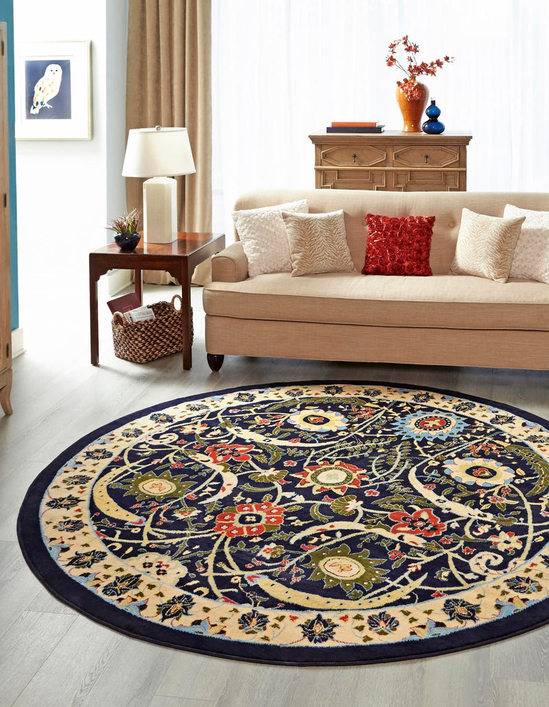 Tabriz Tapestry Collection Area Rug - Sahand (Navy Blue) Round Navy Blue lifestyle 15