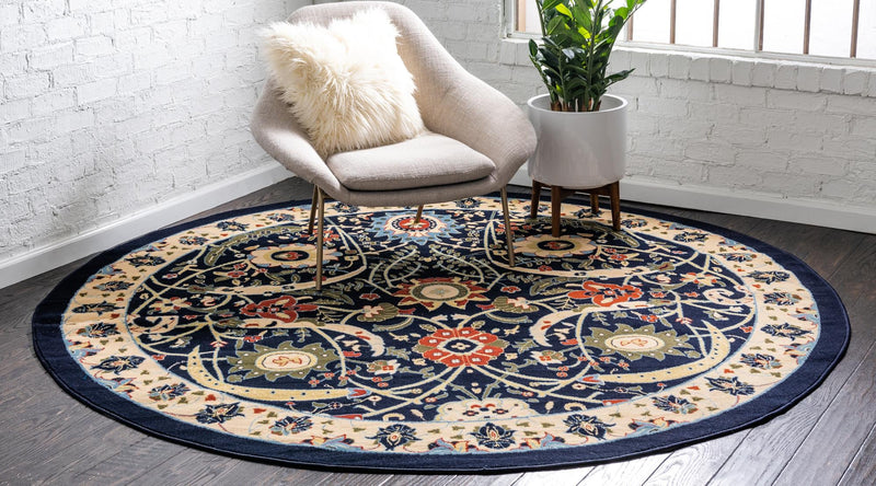 Tabriz Tapestry Collection Area Rug - Sahand (Navy Blue) Round Navy Blue lifestyle 21