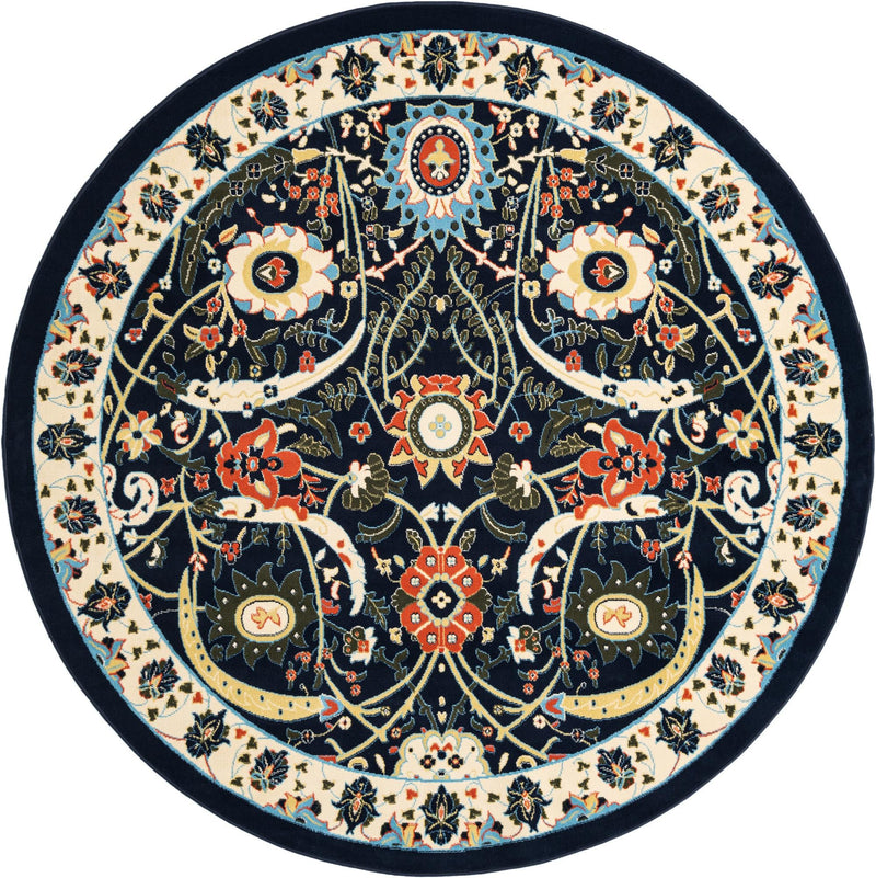 Tabriz Tapestry Collection Area Rug - Sahand (Navy Blue) Round Navy Blue lifestyle 12