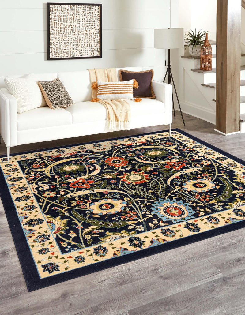 Tabriz Tapestry Collection Area Rug - Sahand (Navy Blue) Square Navy Blue lifestyle 16