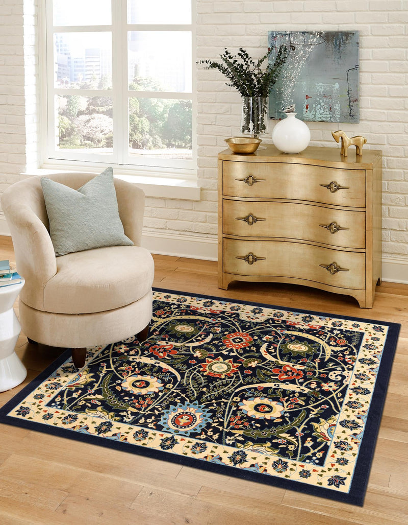 Tabriz Tapestry Collection Area Rug - Sahand (Navy Blue) Square Navy Blue lifestyle 25