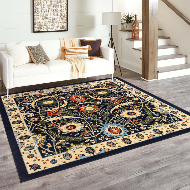 Tabriz Tapestry Collection Area Rug - Sahand (Navy Blue) Square Navy Blue lifestyle 34