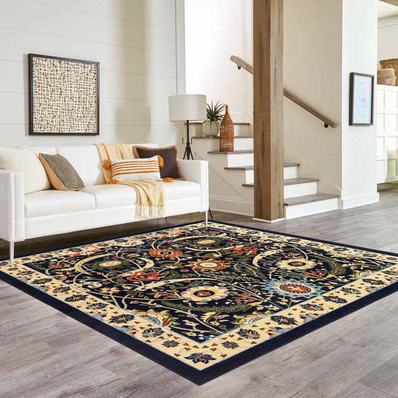 Tabriz Tapestry Collection Area Rug - Sahand (Navy Blue) Square Navy Blue lifestyle 36
