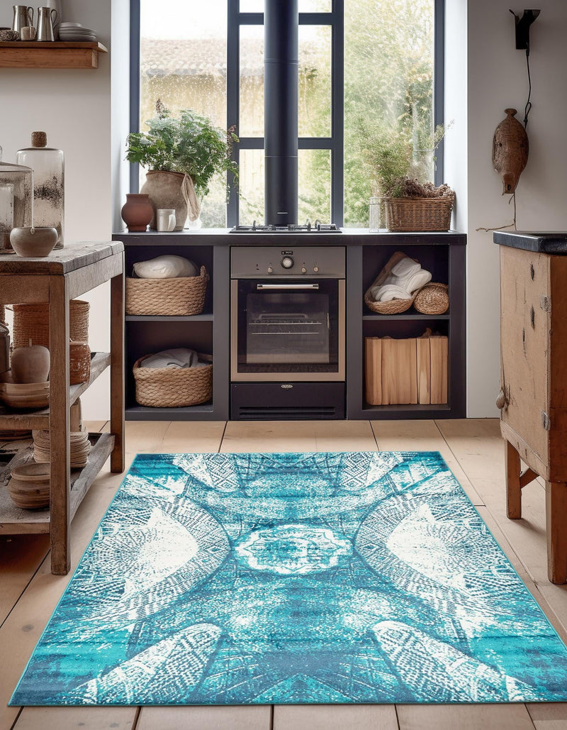 Riviera Elegance Collection Area Rug - Nice Rectangle Turquoise lifestyle 17