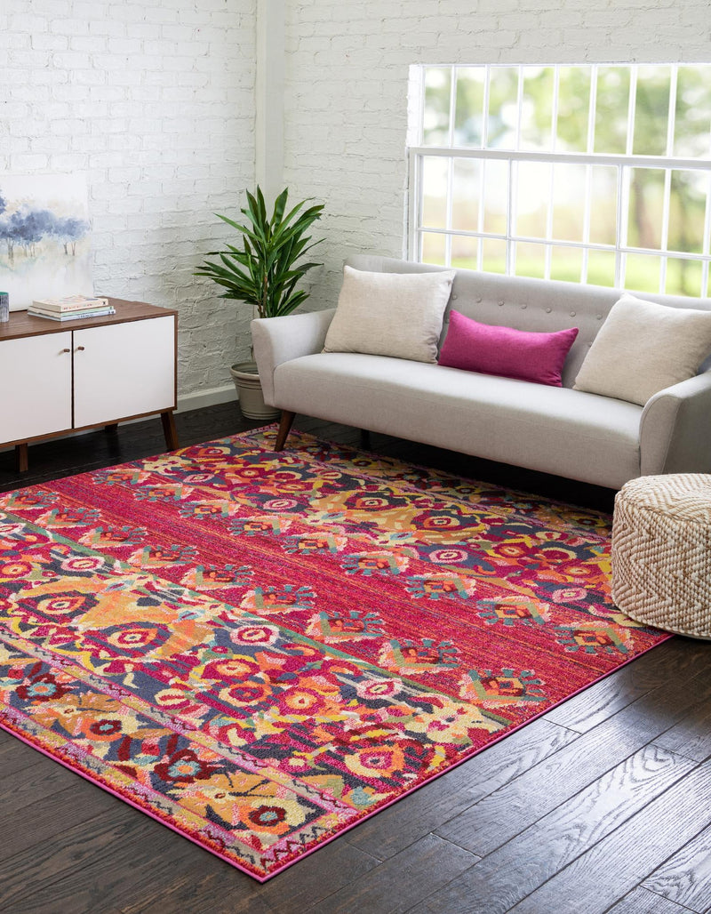 Chateau Elegance Collection Area Rug - Fontainebleau Square Red lifestyle 22
