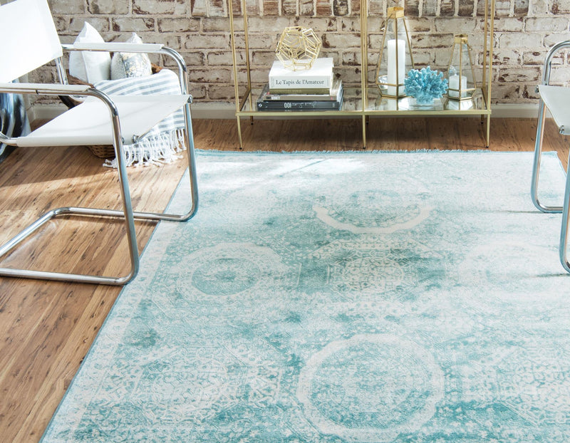 Rustic Charm Revival Collection Area Rug - Paddock Rectangle Blue lifestyle 3
