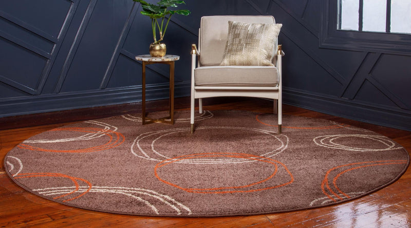 Autumn Meadow Collection Area Rug - Ferngrove Round Brown lifestyle 54