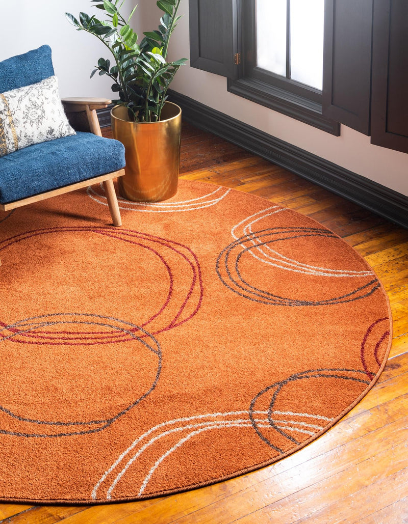 Autumn Meadow Collection Area Rug - Ferngrove Round Terracotta lifestyle 48