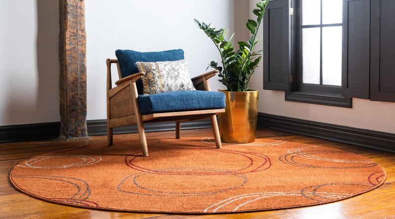 Autumn Meadow Collection Area Rug - Ferngrove Round Terracotta lifestyle 56