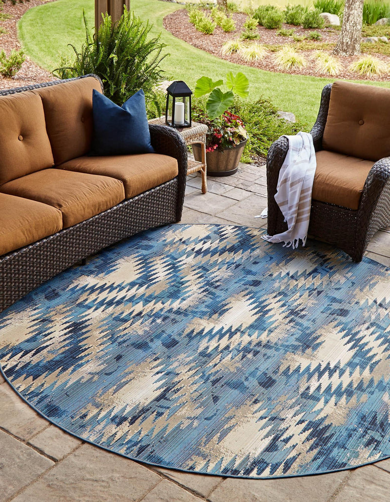 Urban Terrace Collection Area Rug - Jetty Round Blue lifestyle 34