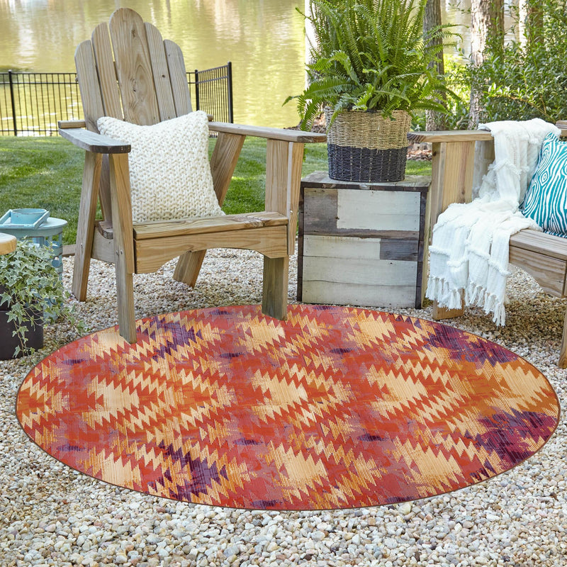 Urban Terrace Collection Area Rug - Jetty Round Red lifestyle 64