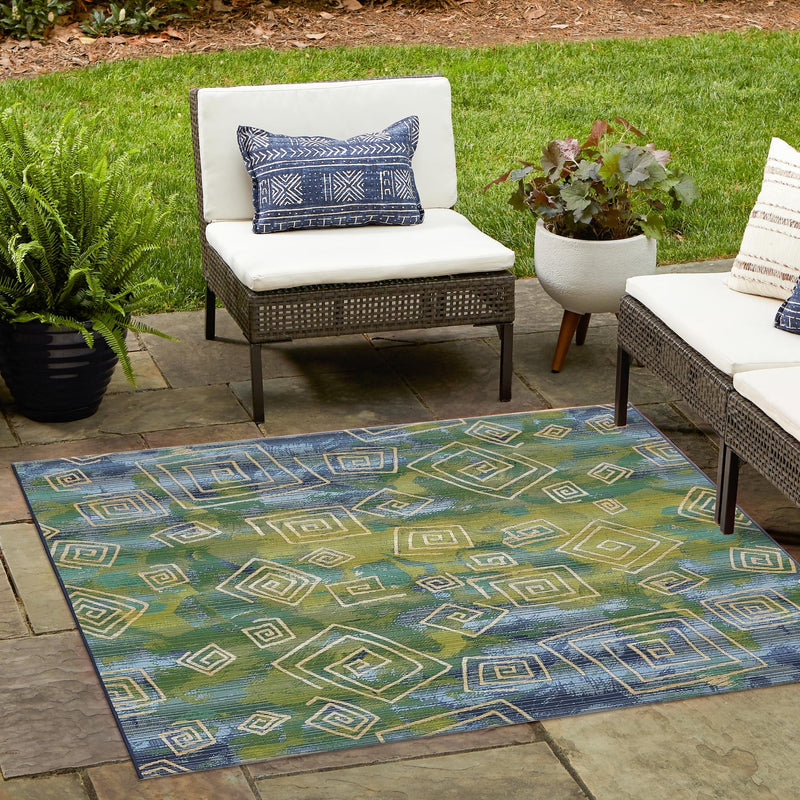 Urban Terrace Collection Area Rug - Quay Square Blue lifestyle 49