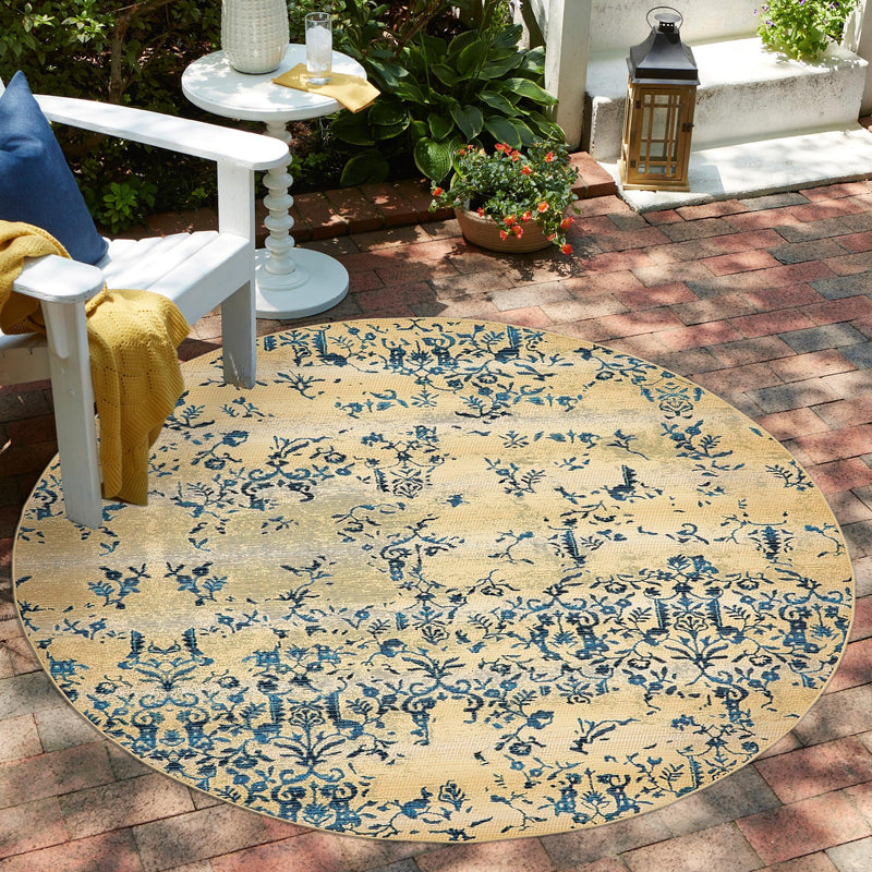 Garden Terrace Escape Collection Area Rug - Fauna Round Beige lifestyle 32