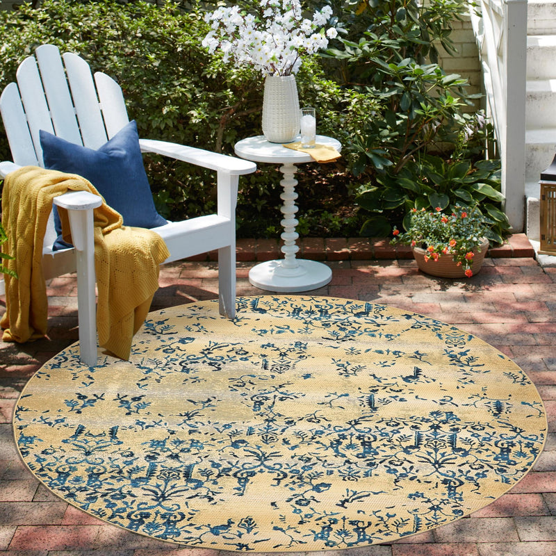 Garden Terrace Escape Collection Area Rug - Fauna Round Beige lifestyle 34