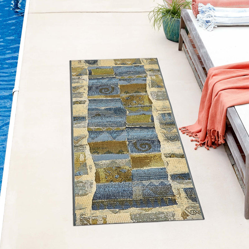 Urban Terrace Collection Area Rug - Cobblestone Runner Blue lifestyle 15