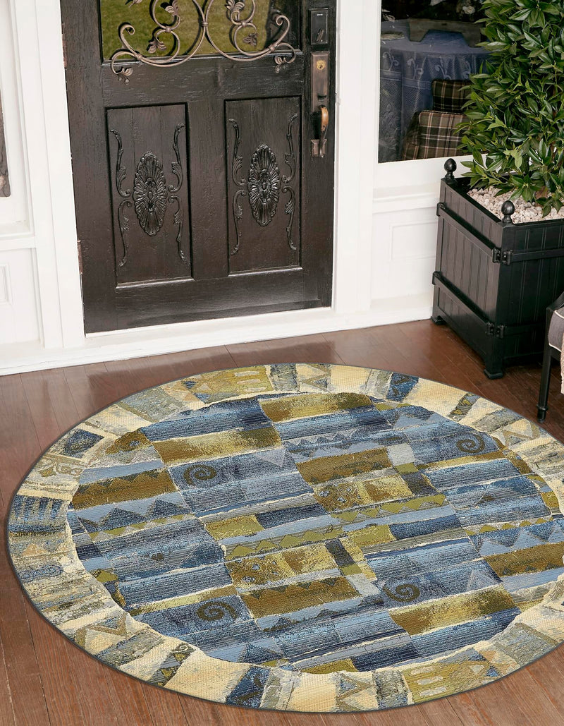 Urban Terrace Collection Area Rug - Cobblestone Round Blue lifestyle 10