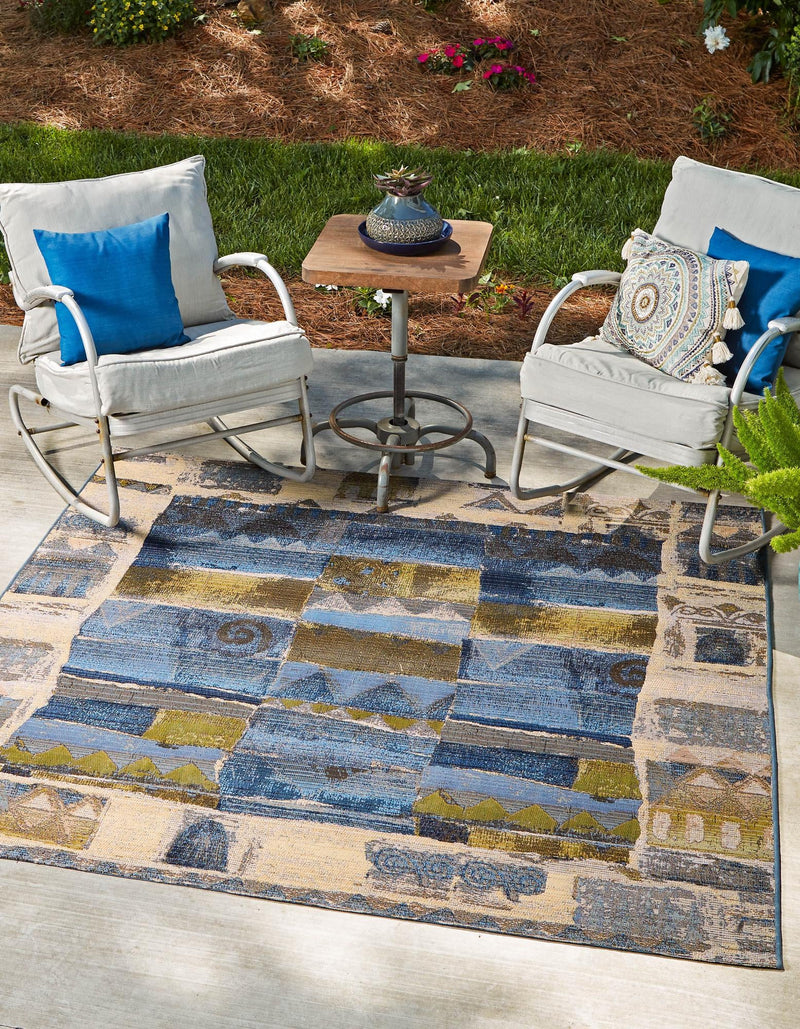 Urban Terrace Collection Area Rug - Cobblestone Square Blue lifestyle 11