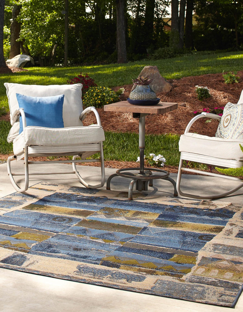 Urban Terrace Collection Area Rug - Cobblestone Square Blue lifestyle 14