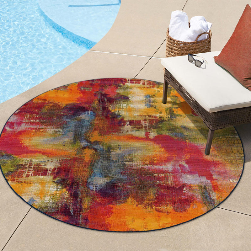 Urban Terrace Collection Area Rug - Atrium Round Multi lifestyle 25