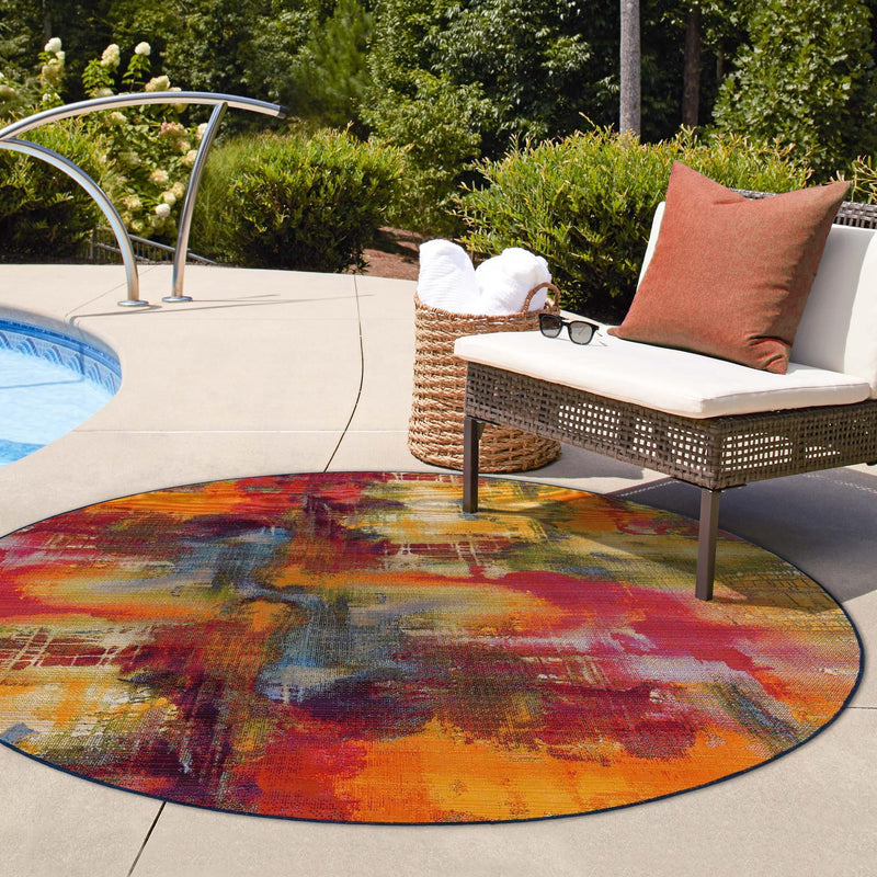 Urban Terrace Collection Area Rug - Atrium Round Multi lifestyle 26