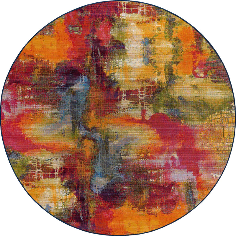 Urban Terrace Collection Area Rug - Atrium Round Multi lifestyle 4