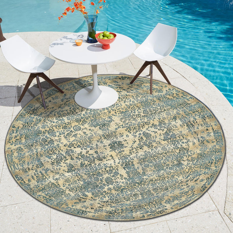 Garden Terrace Escape Collection Area Rug - Avenue Round Beige lifestyle 46