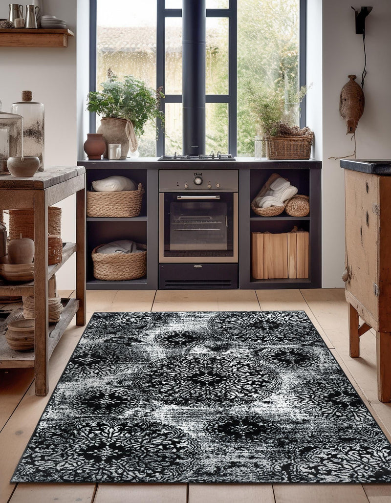 Riviera Elegance Collection Area Rug - Monaco (Black) Rectangle Black lifestyle 16