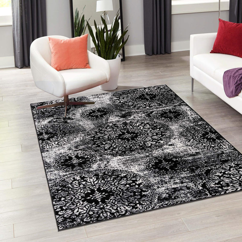 Riviera Elegance Collection Area Rug - Monaco (Black) Rectangle Black lifestyle 52