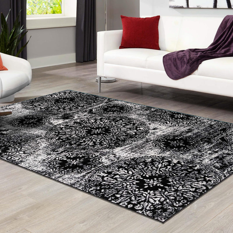 Riviera Elegance Collection Area Rug - Monaco (Black) Rectangle Black lifestyle 53