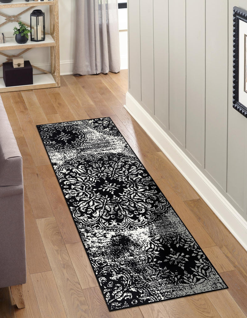 Riviera Elegance Collection Area Rug - Monaco (Black) Runner Black lifestyle 0