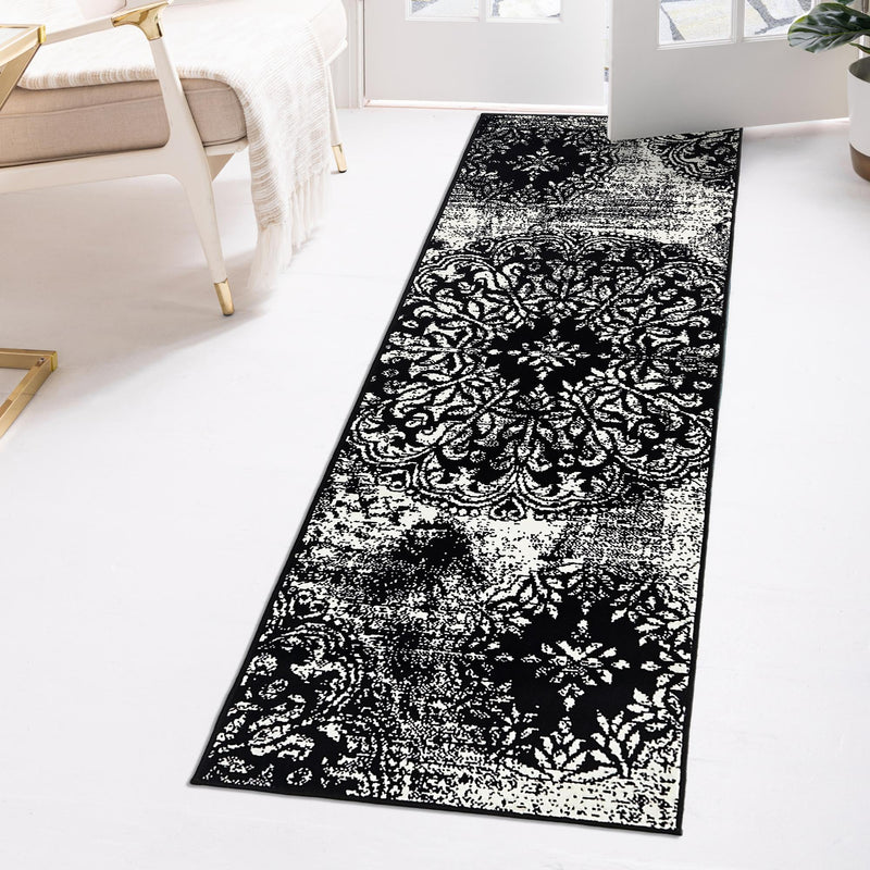 Riviera Elegance Collection Area Rug - Monaco (Black) Runner Black lifestyle 54
