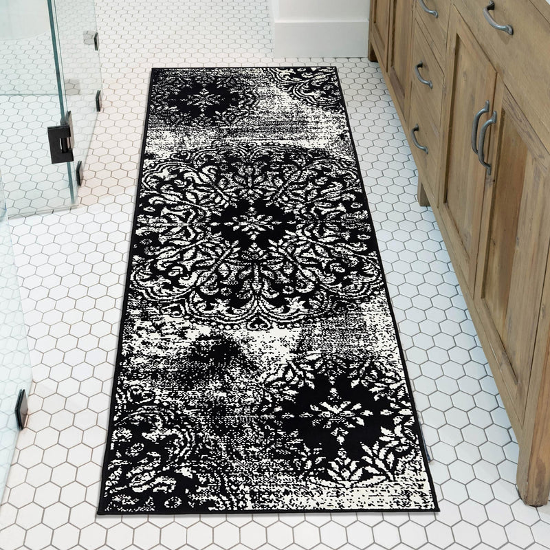 Riviera Elegance Collection Area Rug - Monaco (Black) Runner Black lifestyle 55