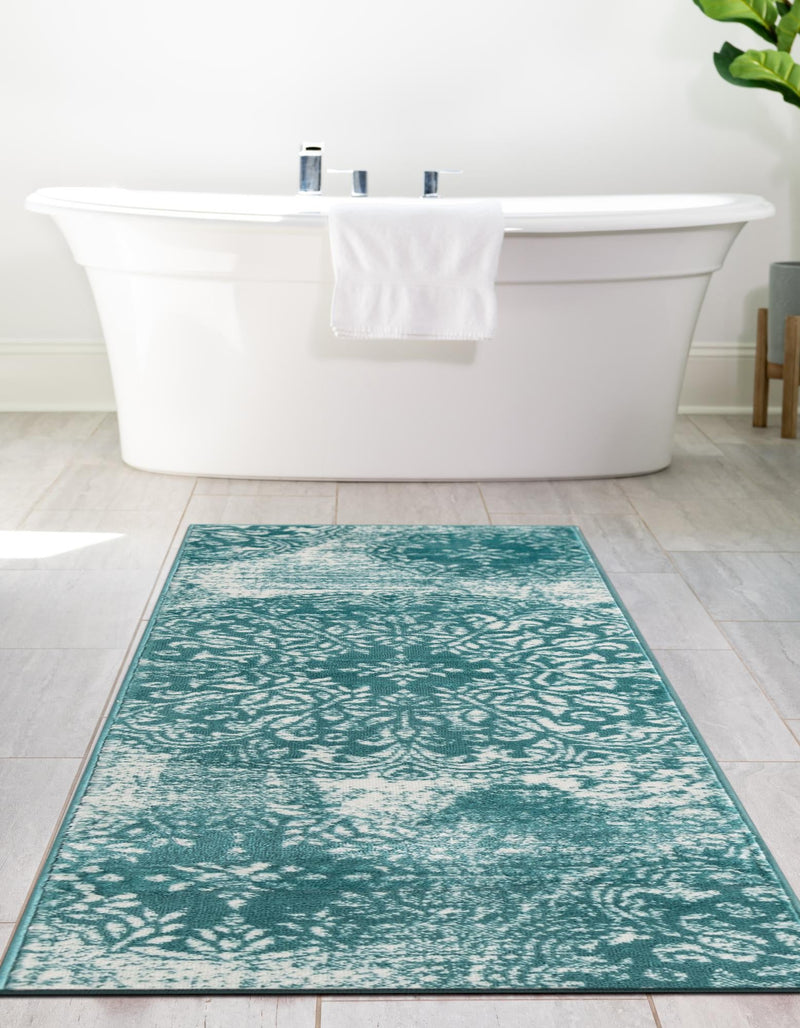 Riviera Elegance Collection Area Rug - Monaco (Turquoise) Runner Turquoise lifestyle 3