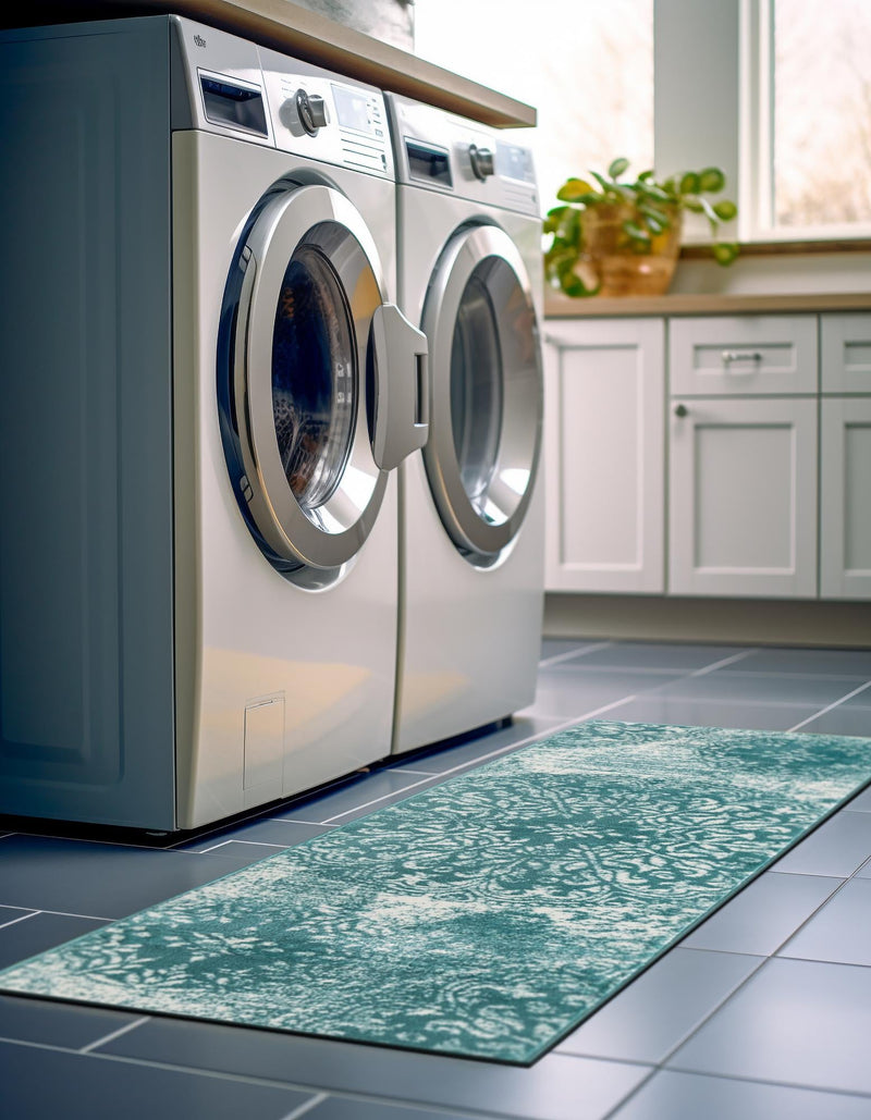 Riviera Elegance Collection Area Rug - Monaco (Turquoise) Runner Turquoise lifestyle 25