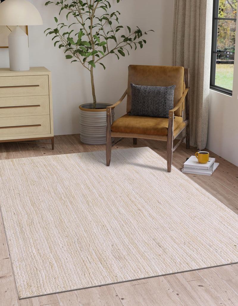 Woven Seaside Jute Collection Area Rug - Savannah (White) Rectangle White lifestyle 9