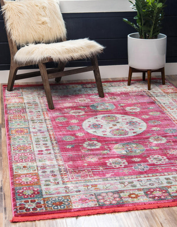 Caribbean Breeze Collection Area Rug - Hibiscus Rectangle Pink lifestyle 2